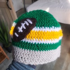 Handmade Crochet Football Knit Hat Kids Youth Green Bay Packers Yellow
