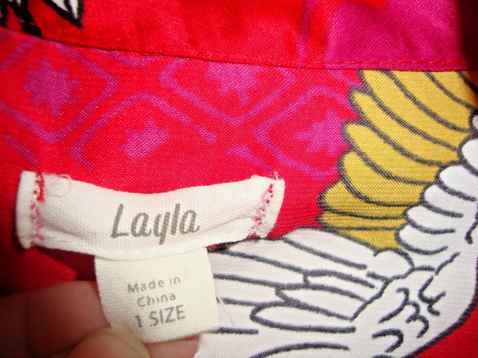Bata de mujer Layla manga 3/4 suave envolvente roja con pájaros talla 1 100 % poliéster 396    Foto 2 de 4