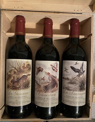 Caisse de Chasseur Cotes De Provence 3 Weinflaschen in einer Holz- Box 1993