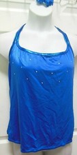 Halter Dance top Royal Extra large Adult costume rhinestones foil strapping