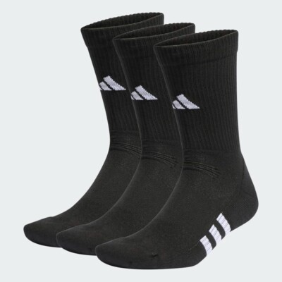 Adidas 3-Streifen gepolsterte Crew Sportsocken schwarz Fußgewölbestütze Fitness x3 Paar