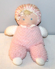 RARE Eden Pink Girl Doll Terry Waffle Blonde Yarn Hair Baby Plush 10" Vintage