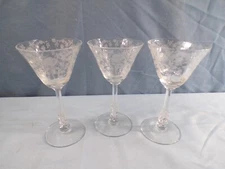 Set of 3 Cambridge Roselyn Pattern Clear Liquor Cocktail Glasses 5 1/4" Tall