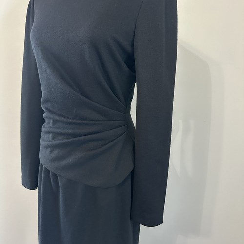 Vintage David Warren Black Wool Blend Peplum Ruching Cocktail Dress Size 6 LBD - Picture 4 of 9