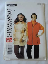 Butterick Pattern B5698 Ms SEE & SEW EZ Loose Fit Vest~Jacket w/Zip Front SML