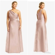 Alfred Sung Toasted Sugar One Shoulder Satin Maxi Dress Size 8 NWT - FLAWS D815S