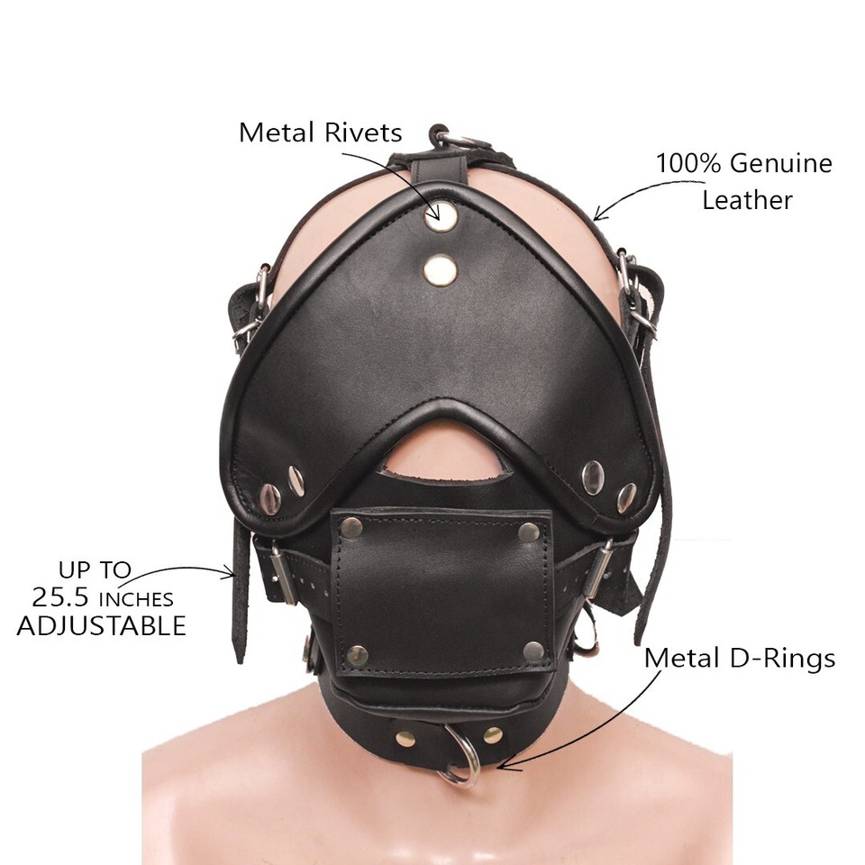 Genuine Leather Bondage Face Muzzle BDSM Head Harness Strap with Mouth ...
