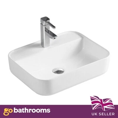 THE BATH PEOPLE Bathroom Wash Sink Basin Ceramic Countertop Mounted White | Rectangle Sink 500mm