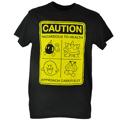 Super Mario Caution Hazardous Villains Distressed Video Game Tshirt Tee 