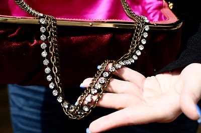 OVERTURE JUDITH LEIBER DEVIN CRUSHED PINK VELVET CRYSTAL STRAP