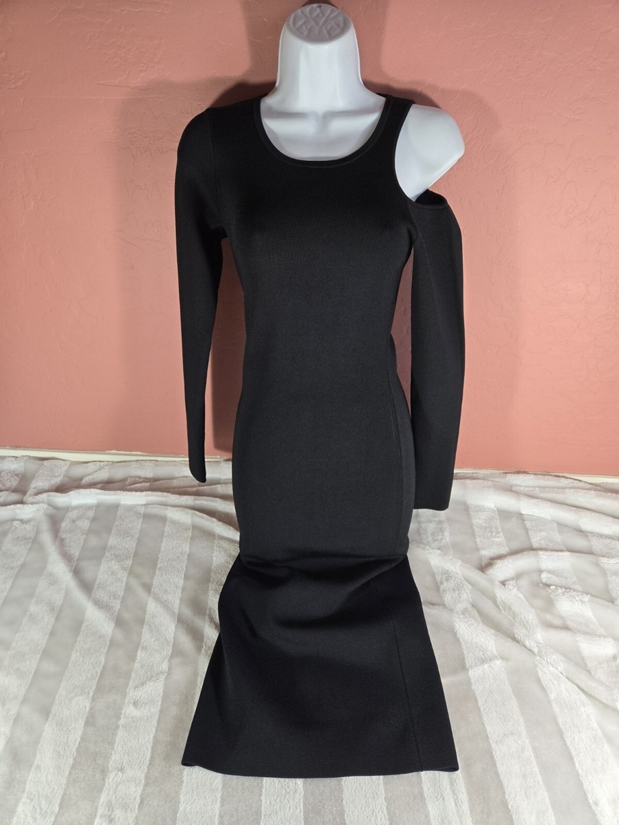 good american knit dress Cold Shoulder BodyCon Black Ribbed Size M (2) NWOT Valentine Day Sale