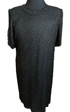 VTG Lawrence Kazar Dress 2X Black 100% Silk Beaded Formal Elegant Cocktail Goth