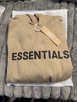 Essentials Pullover Hoodie Beige Kangaroo Pocket Soft Size Medium