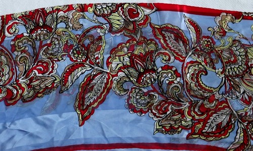 JONES NEW YORK Red/Multi Paisley Print Shadow Stripe Silk Scarf 58 x 10 - Picture 8 of 10