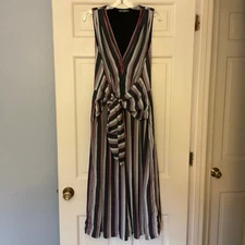 Eshakti Stripe Jumpsuit One Piece Multicolor Tie Waist Plus Size 1X 16W