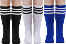 3 Pairs Stripes Knee High Tube Socks for Kids - Cotton Sports Socks