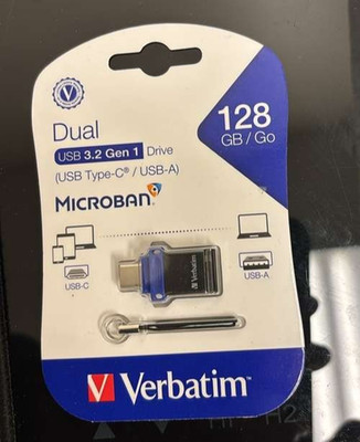 VERBATIM 128GB STORE  N  GO DUAL OTG USB 3.2 GEN 1 TYPE A + TYPE C FLASH DRIVE