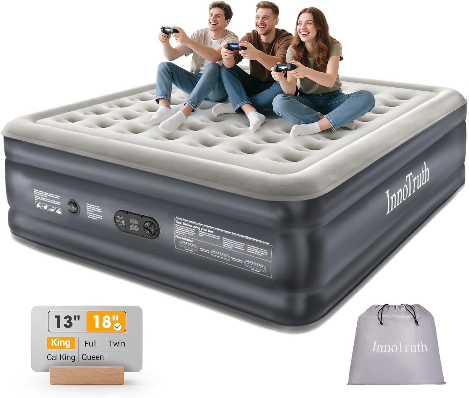 King Size Air Mattress with Built in Pump, 18" Raised 2-4 Pe