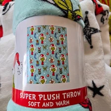 Grinch Blanket Blue/Green Super Plush Throw Soft and Warm