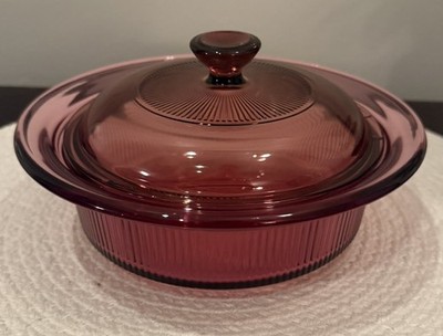 Vintage VISION Cranberry Round Casserole Dish V-30-B CorningUSA 24oz 750mL w/Lid