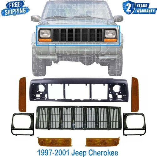 Header Panel Grille Headlight Door Park & corner Lights For 97-01 Jeep Cherokee