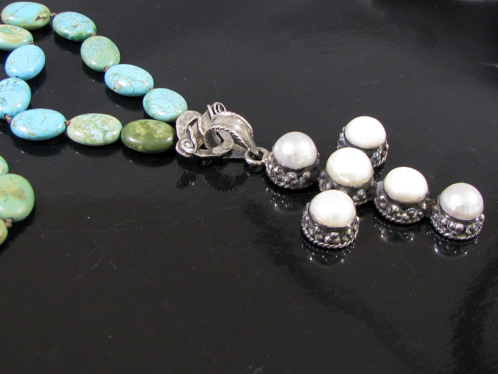 STATEMENT LARGE STERLING SILVER & TURQUOISE 3" CR… - image 4