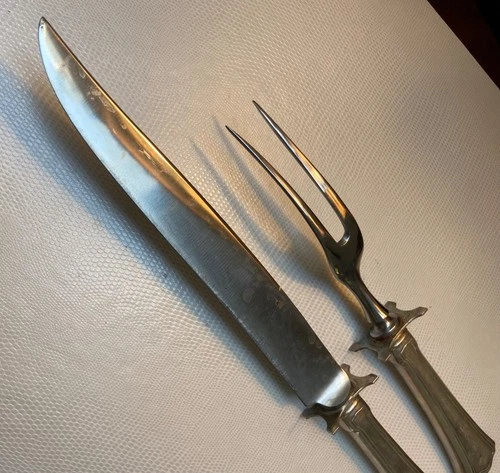 Vintage Sterling Silver-Handled Carving Set, Art Deco era, free shipping