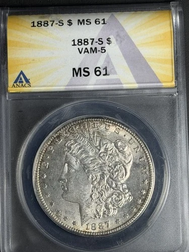 1887s ANACS MS61 VAM 5 MORGAN SILVER DOLLAR SAN FRANCISCO MINT