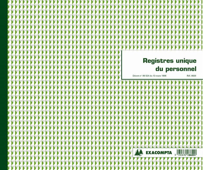 Registre unique du personnel Exacompta 6620E 40 pages 27x32 cm