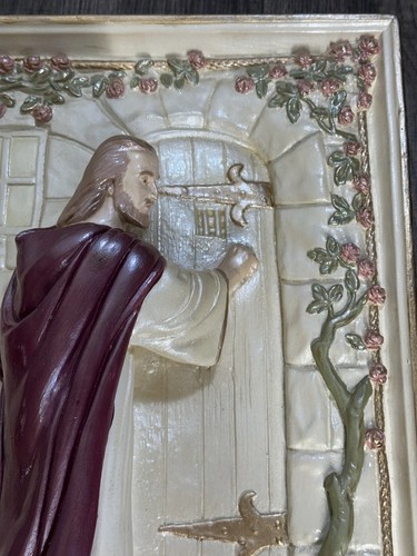 Targa da parete vintage in gesso Gesù bussa alla porta arte religiosa 3D nessun danno - Foto 12 di 13
