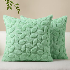 Spring Summer Throw Pillow Covers 18 x 18 Inch Set of 2, Green Leaves Soft Plush