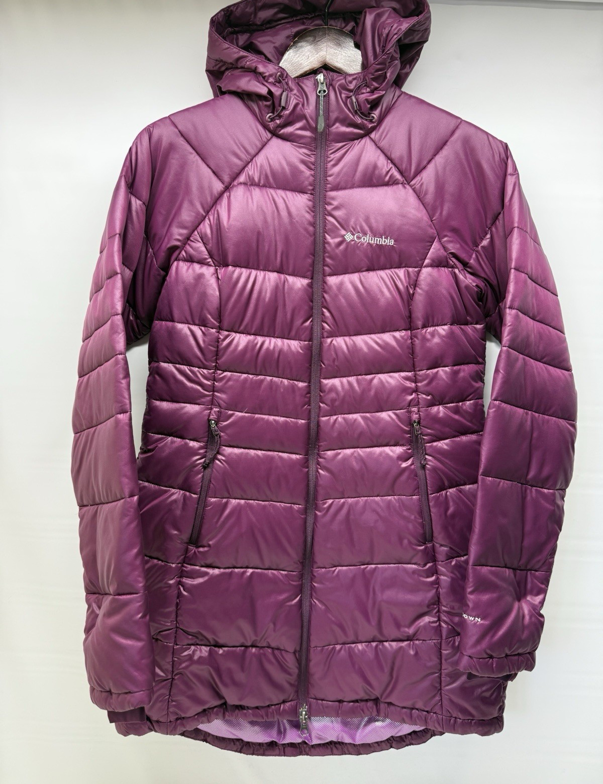 COLUMBIA Turbo Down 650 Womens Small Hooded Light Weight Lon