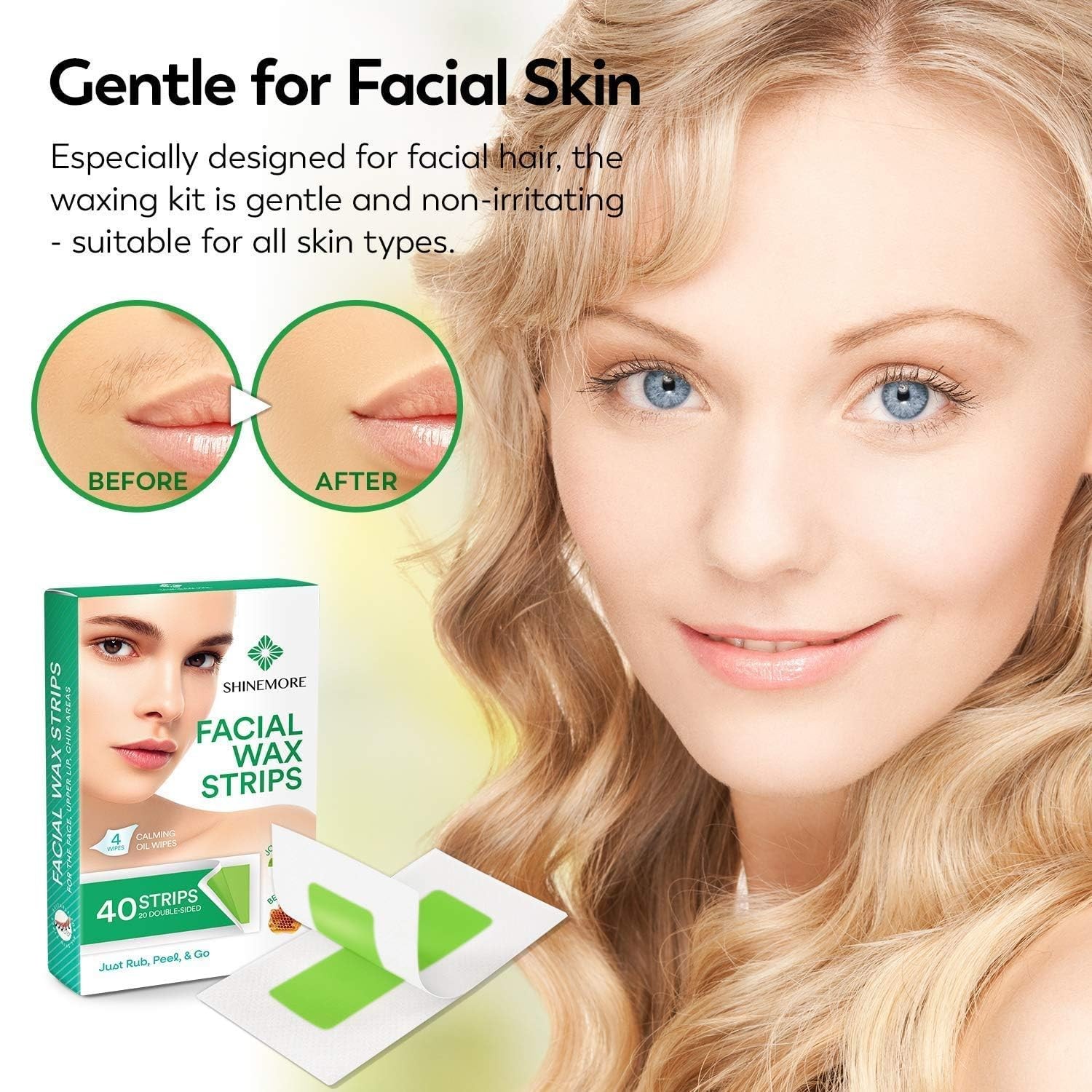 Facial Wax Strips for hair removal - Hypoallergenic for All Skin Types - - Ge...