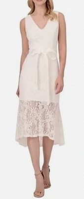 ADRIANNA PAPELL Womens Ivory Lined Self-tie Sash Flounce Hem Midi Dress 4 NWT