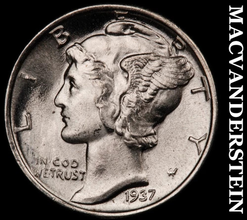 1937 Silver Mercury Dime - FSB - Choice Gem Brilliant Unc++++  Lustrous  #G8968