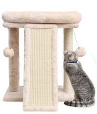 SYANDLVY Small Cat Tree with Scratching Post, Cat Scratching Board with Perch, C