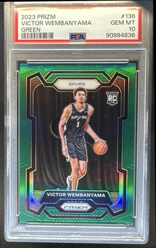 2023-24 Panini Prizm Victor Wembanyama RC Prizm Green Rookie #136 Spurs PSA 10