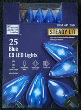 Home Accents 25 BLUE Lights LED C9 Super Bright Christmas Lights Steady Lit