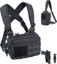 Tactical Chest Rig Bag Concealed Carry CCW Pack Molle Black(w/Pistol Holster) 