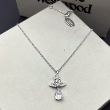 Vivienne Westwood Clear Crystal Droplet Orb Pendant Necklace Silver Pre-owned