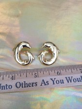 Dolphin Gold tone earrings Mother and Baby Pierced