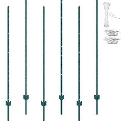 6 Pack 6 Feet Green Fence Posts Durable Steel for Garden Yards Farms Outdoors