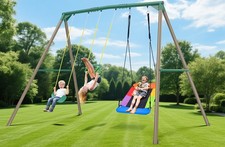 700lb 9.5ft Tall Metal Swing Set with 3 Swing Heavy Duty Frame Weather Resistant