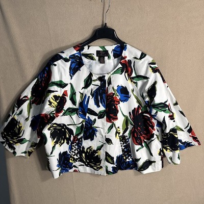 TRENZ by Theresa Renz Multi Colored Floral Cotton Stretch Jacket Womens 2X White