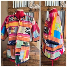 Upcycled Vtg Quilt Open Front Flirty Jacket S-M Handmade Don't Throw It Out