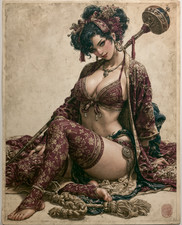 Obsidian Witch in Burgundy Brocade with a Ceremonial Mallet Print
