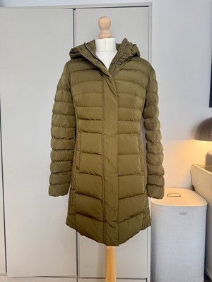 Geox Aneko Long Puffer Coat Dark Olive UK 6 IT 40 Detachable Hood NWT Small
