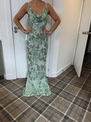 LIPSY SIZE 14 DRESS MINT GREEN MESH SEQUIN COWL NECK MAXI BRAND NEW WITH TAGS - Image 1 of 4