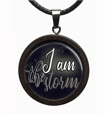 Wood & Glass Necklace 22'' Cord I am the Storm Handmade Statement Fashion Jewelry