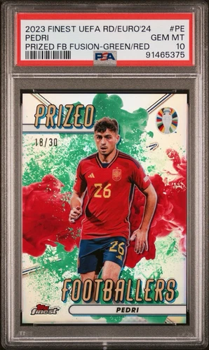 Pedri /30 PSA 10 2023 Topps Finest UEFA EURO Fusion Prized Footballers Green Red